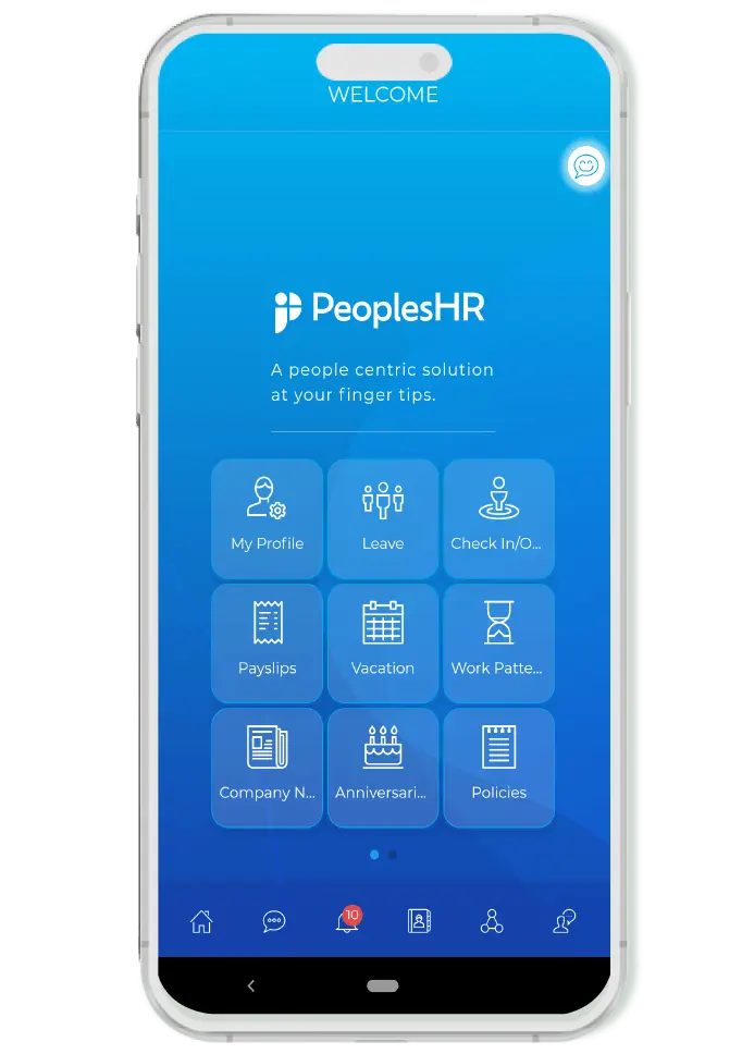 PeoplesHR mobile app home screen