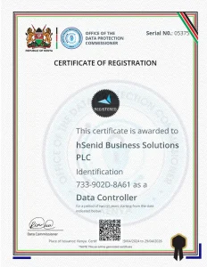Certificate of Registration, Office of the Data Protection Commissioner, Republic of Kenya